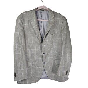Peter Millar Wool Plaid Blazer Jacket 44R Gray Blue Cream Old Money Double Vent